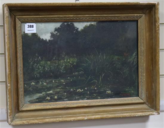 Homerville Hague, oil on canvas, Lily pond, signed, 30 x 45cm